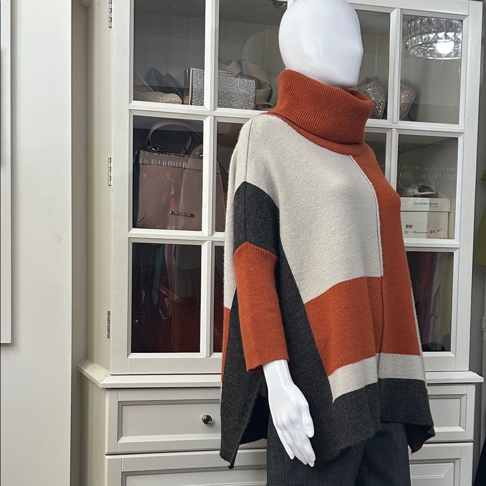 Christian Siriano Orange and Gray Turtleneck Sweater